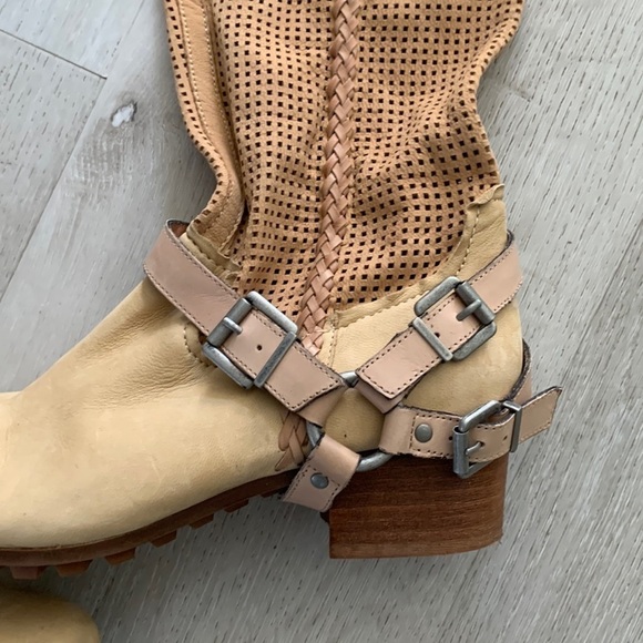 Anthropology BACIO 61 PALPARE Tan Leather KNEE BOOTS braided LEATHER HARNESS 8 - Picture 3 of 13